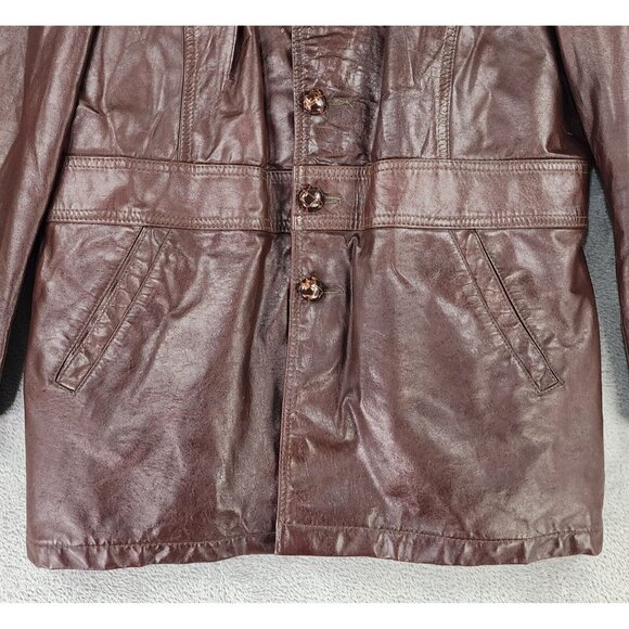 Gino Leathers Jacket Mens Size 42 Button Down Long Sleeve Vintage Coat - Picture 8 of 13